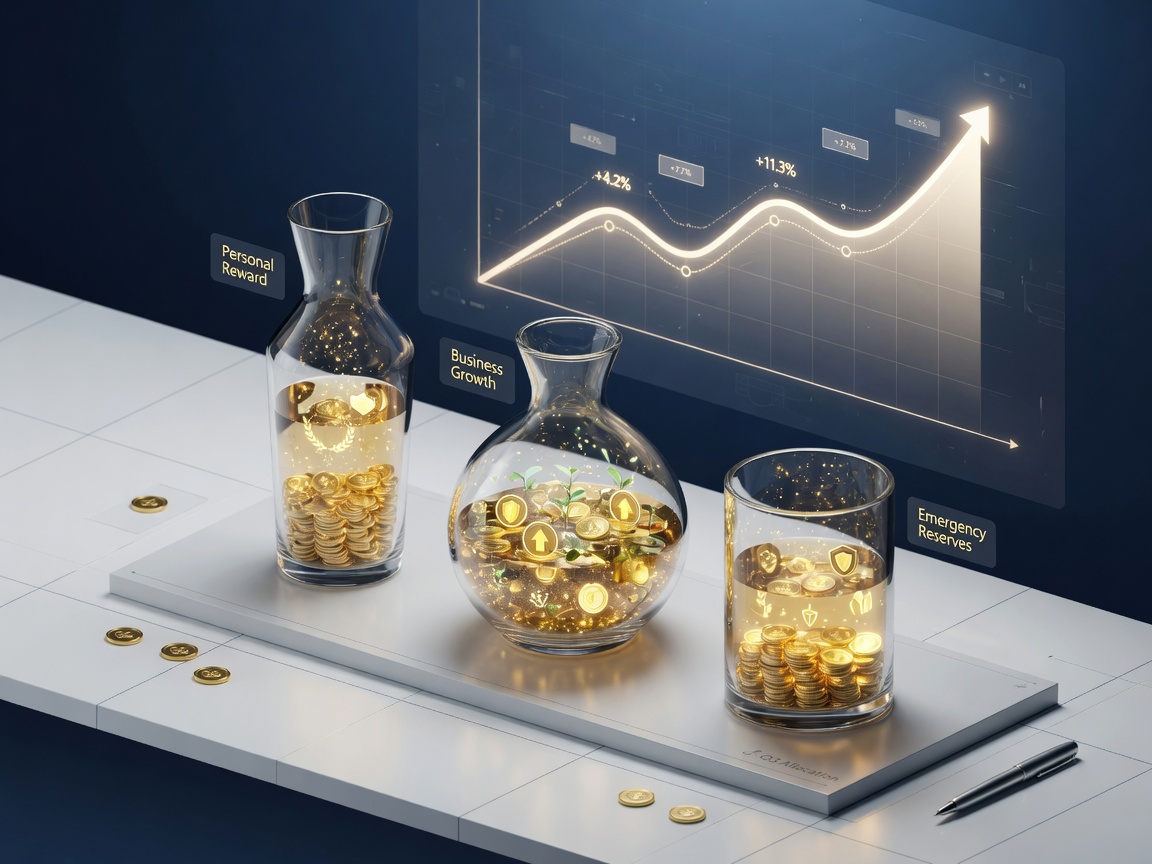 Three destinations of profit allocation: dividends, reinvestment, and reserves — every dollar has its purpose.